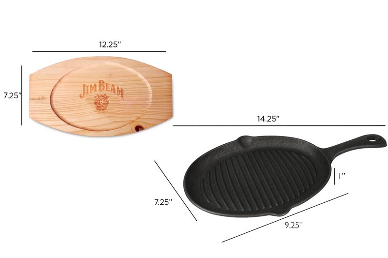 Jim Beam JB0159, Heavy Duty Construction, Pre Seasoned Cast Iron Skillet with Wooden Base and Mitt, Black,Small - Image 1